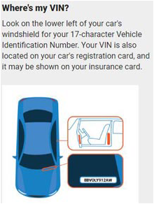 ¿Dónde está mi VIN? Mire el parabrisas de su automóvil para ver si tiene su VIN de carácter 17